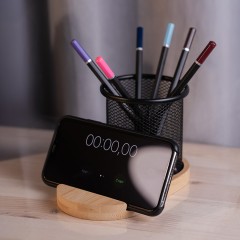 Подставка под телефон SATELLIT со стаканом для канцелярских принадлежностей, бежевый/черный,