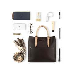 Сумка-портфель женская BUGATTI Ella, тёмно-коричневая, полиуретан, 30х11,5х28 см