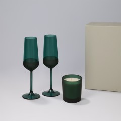 Подарочный набор свеча Enigma + 2 бокала для шампанского Emerald в серой коробке