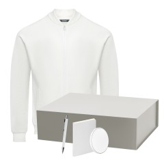 Набор с одеждой TORRES (толстовка, зарядное устройство, блокнот, ручка), белый/серебряный, L