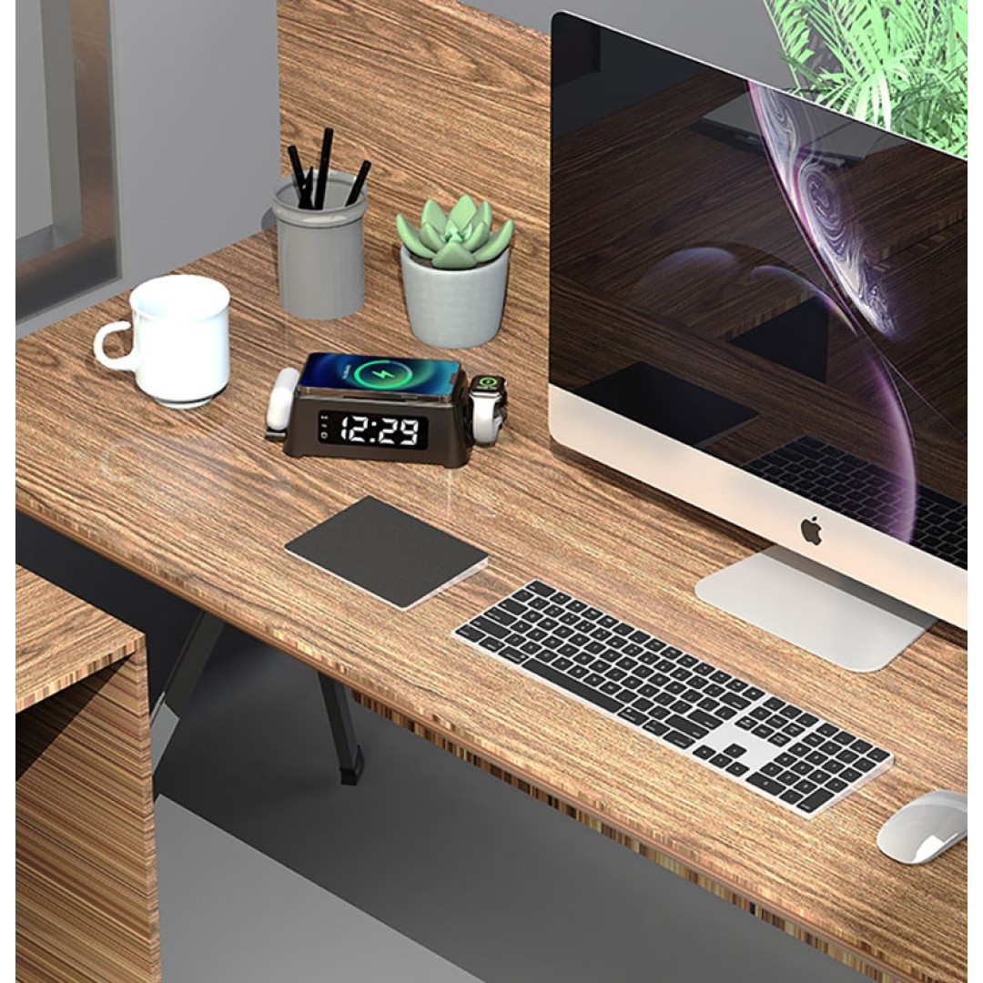 Беспроводное зарядное устройство 4 в 1 с будильником Bonola 15 Вт Qi