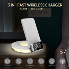 Беспроводное зарядное устройство с будильником 3 в 1 Qwerty Multifunctional Desktop Wireless Charger White