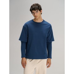 Футболка оверсайз с двойным рукавом Kosmos, темно-синяя