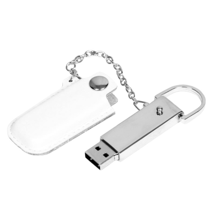 USB 2.0- флешка на 16 Гб в массивном корпусе с кожаным чехлом