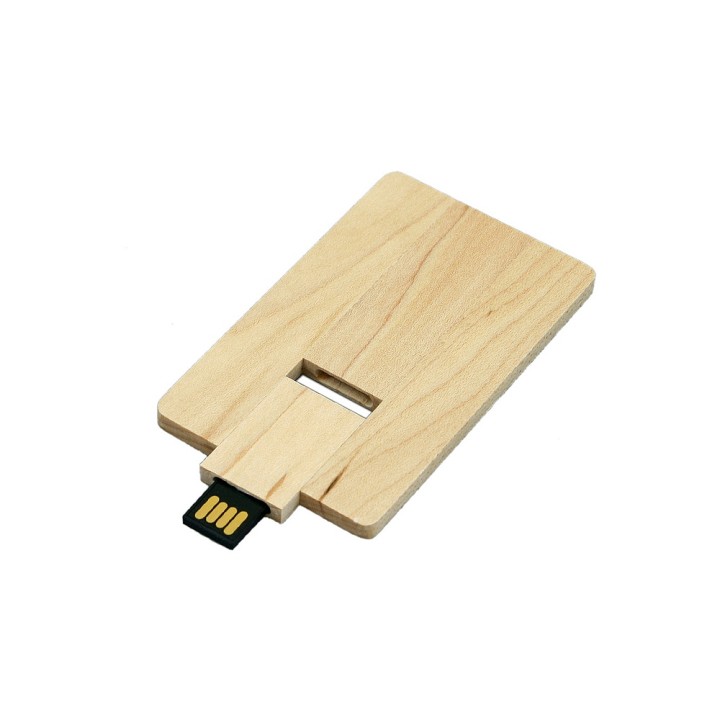 USB 2.0- флешка на 64 Гб в виде деревянной карточки с выдвижным механизмом