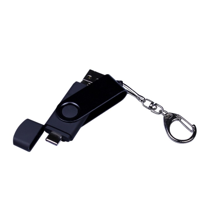 USB 2.0/micro USB/Type-С- флешка на 64 Гб 3-в-1 с поворотным механизмом