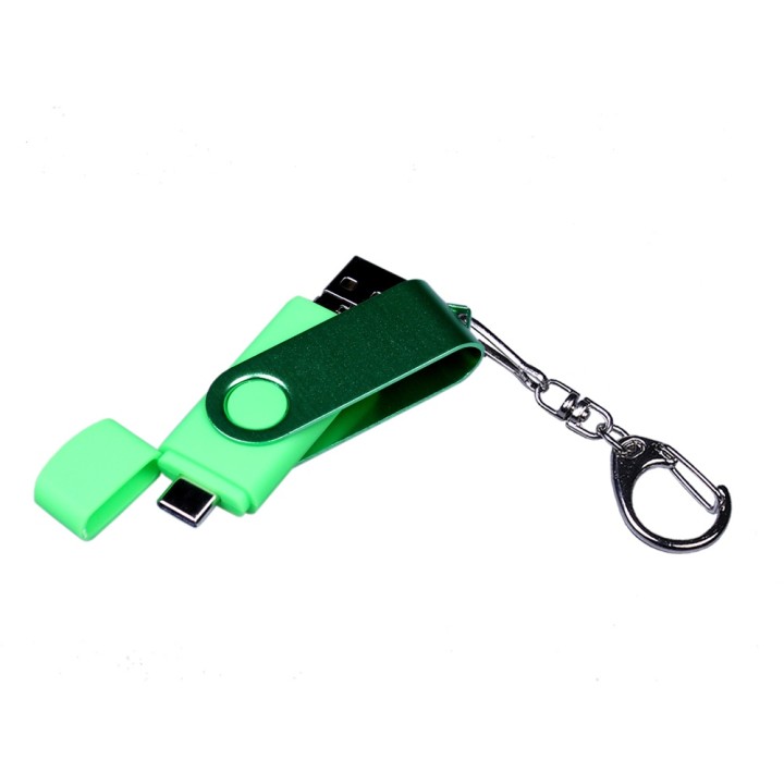 USB 2.0/micro USB/Type-С- флешка на 64 Гб 3-в-1 с поворотным механизмом